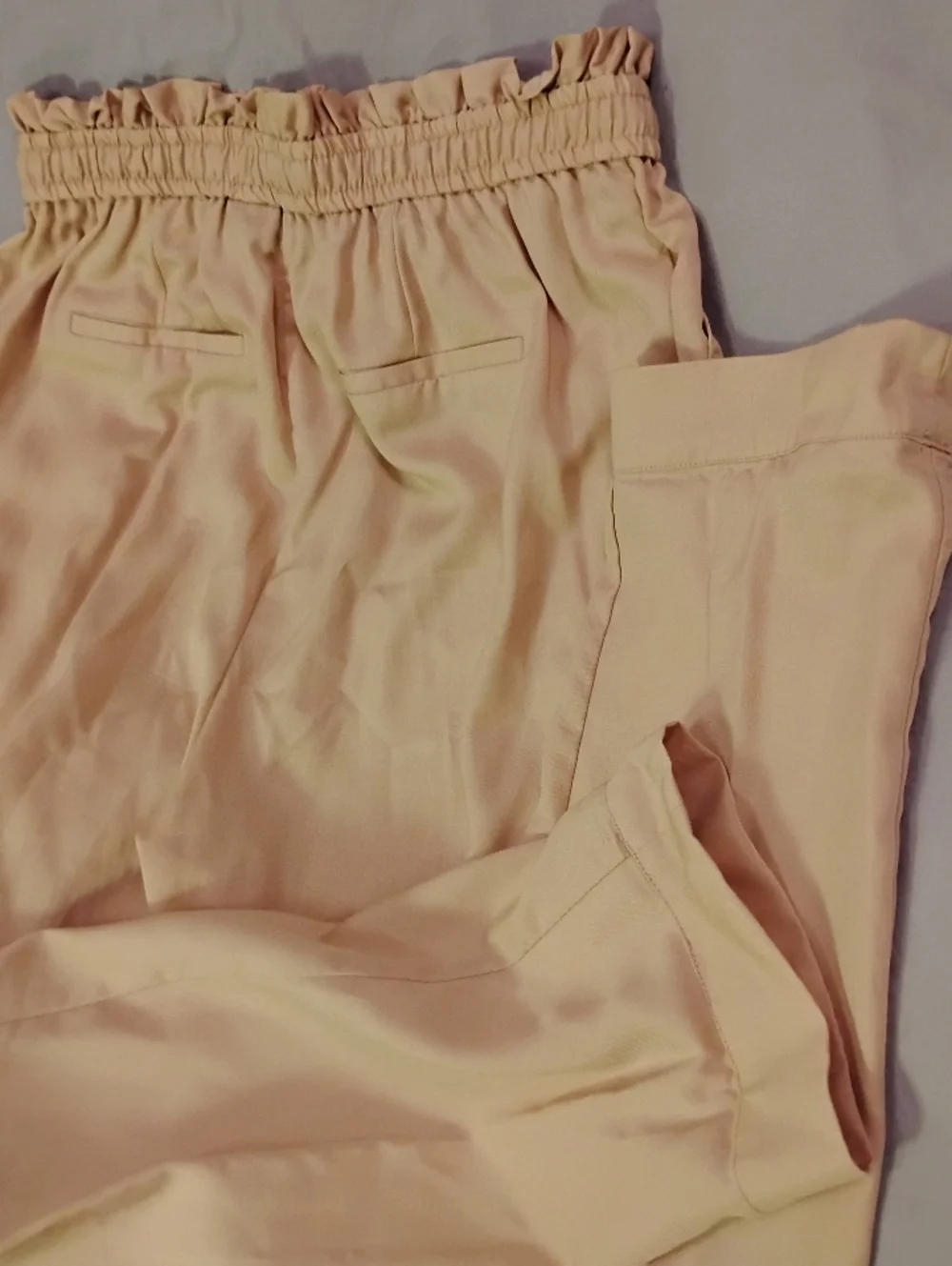 Garnet Hill Paperbag Adjustable Waist Tan Beige Lightweight Pants. Size M - Picture 3 of 14